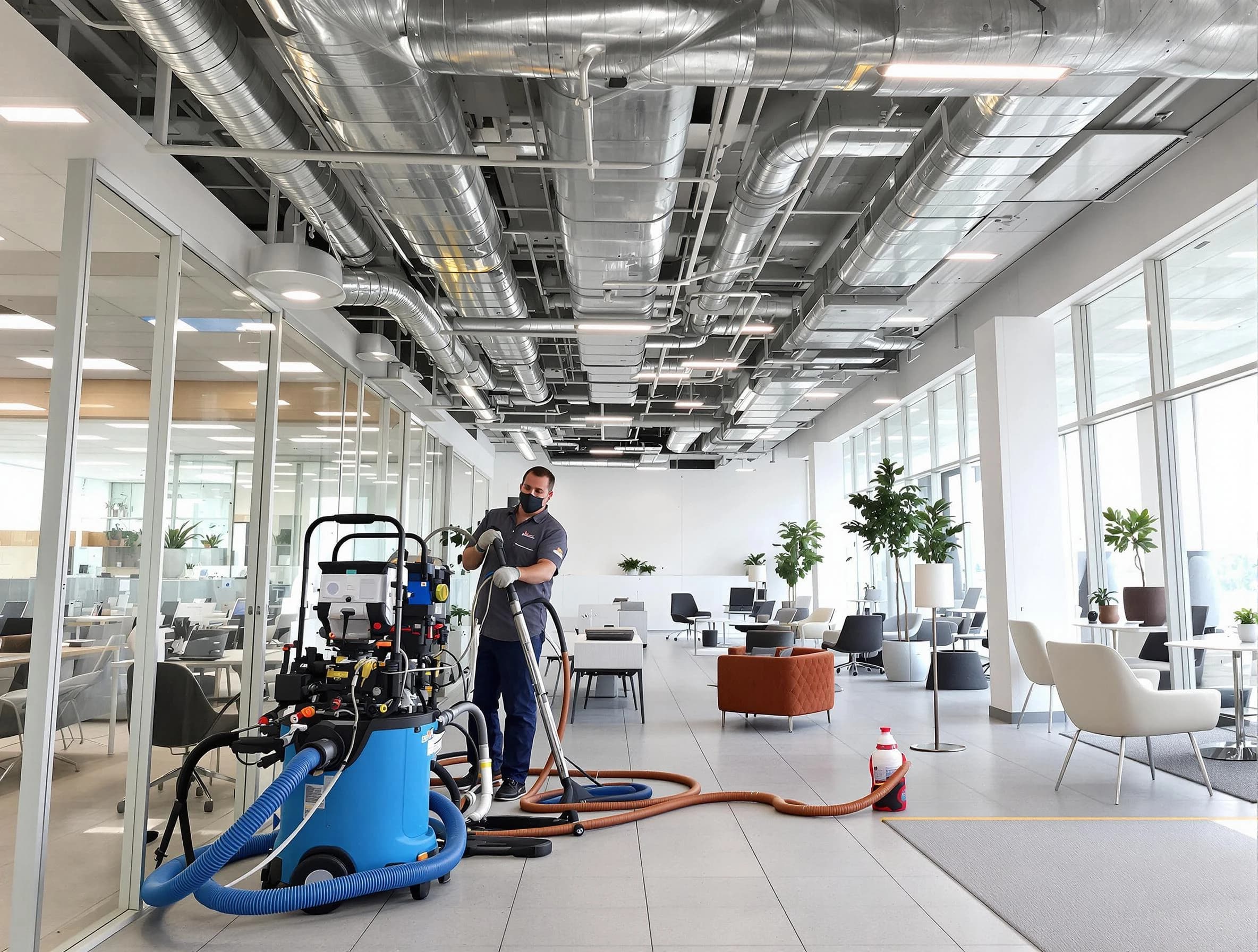 Vinings Air Duct Cleaning team conducting comprehensive commercial duct cleaning at a business location in Vinings