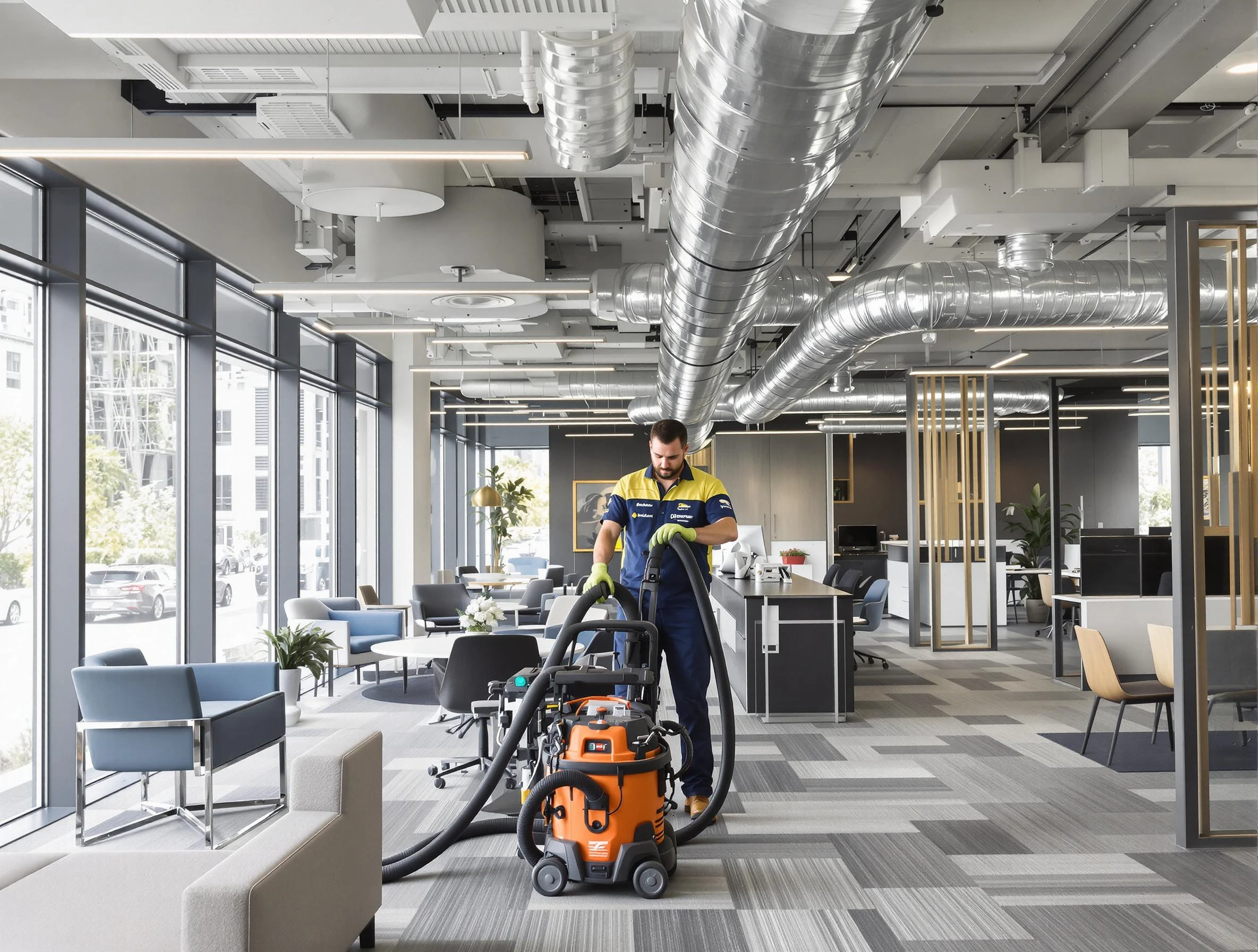 Vinings Air Duct Cleaning team performing thorough commercial duct cleaning at a Vinings business center